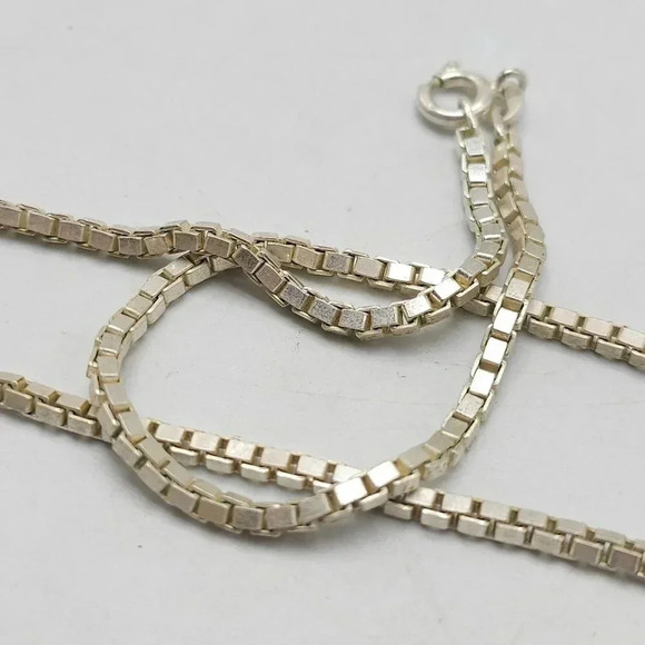 Sterling Silver Box Chain Necklace 15" With Spring Ring Clasp Vintage 12.6g - Picture 3 of 6